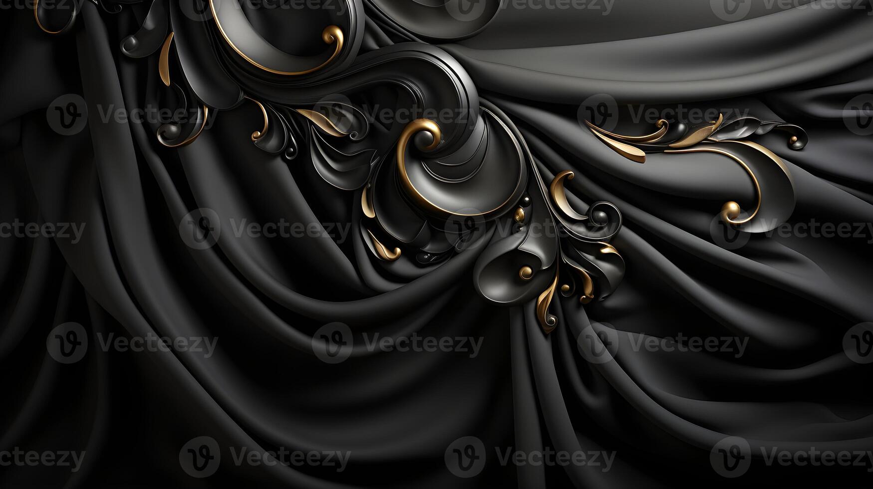 black luxury abstract background with lines and waves golden elegant texture backdrop generative Ai. photo