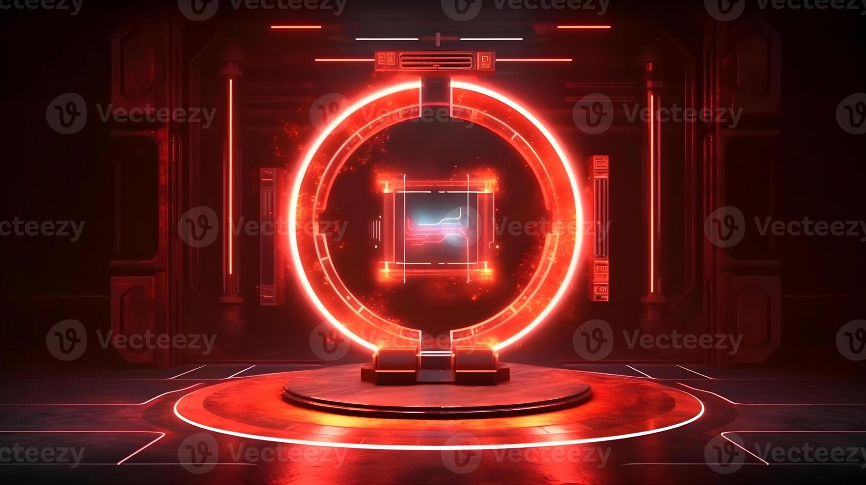 technology futuristic circle with glowing neon light podium stage . photo