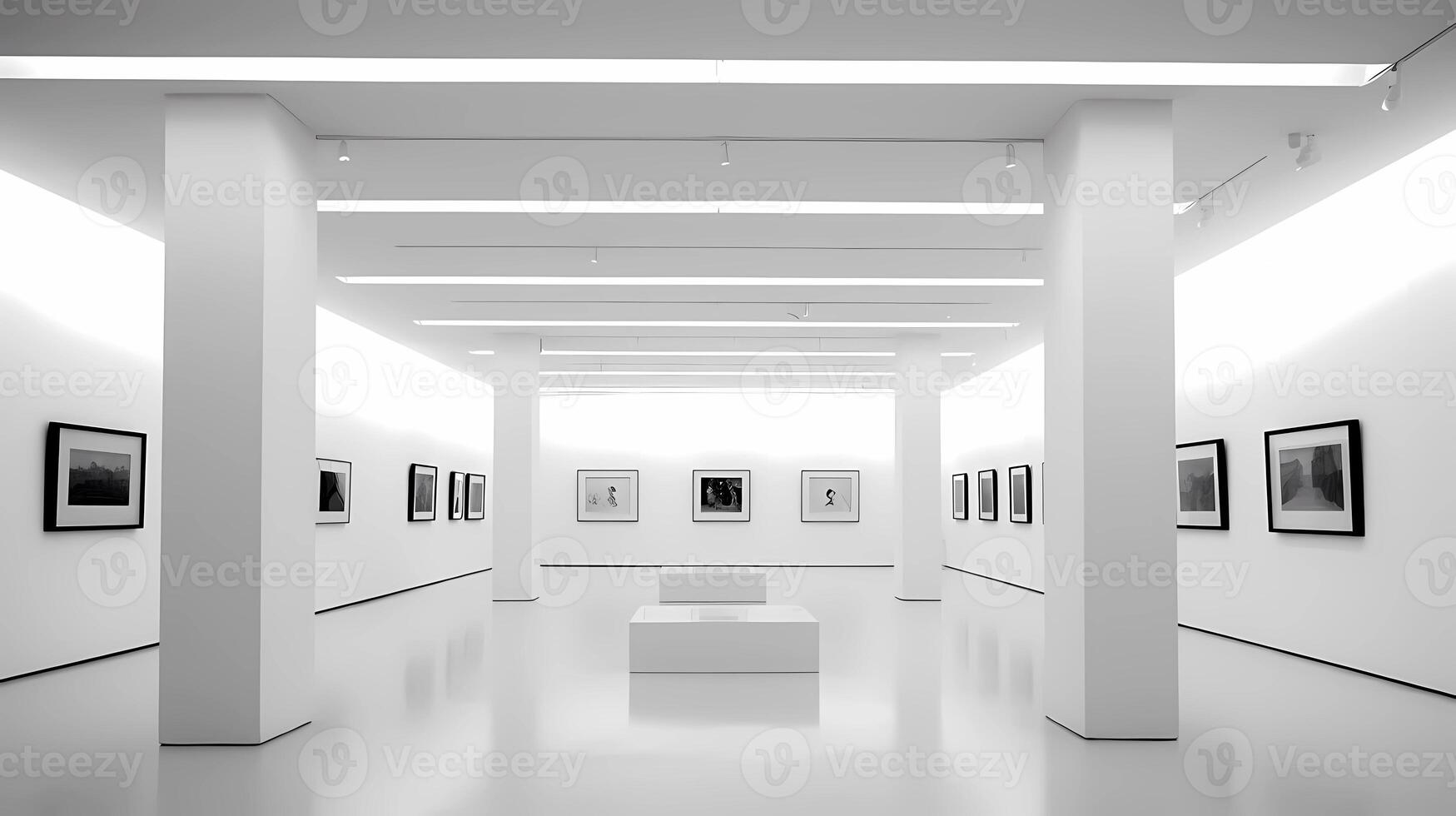 A minimalist art gallery hosting an exhibition, contemporary art, gallery, exhibition photo