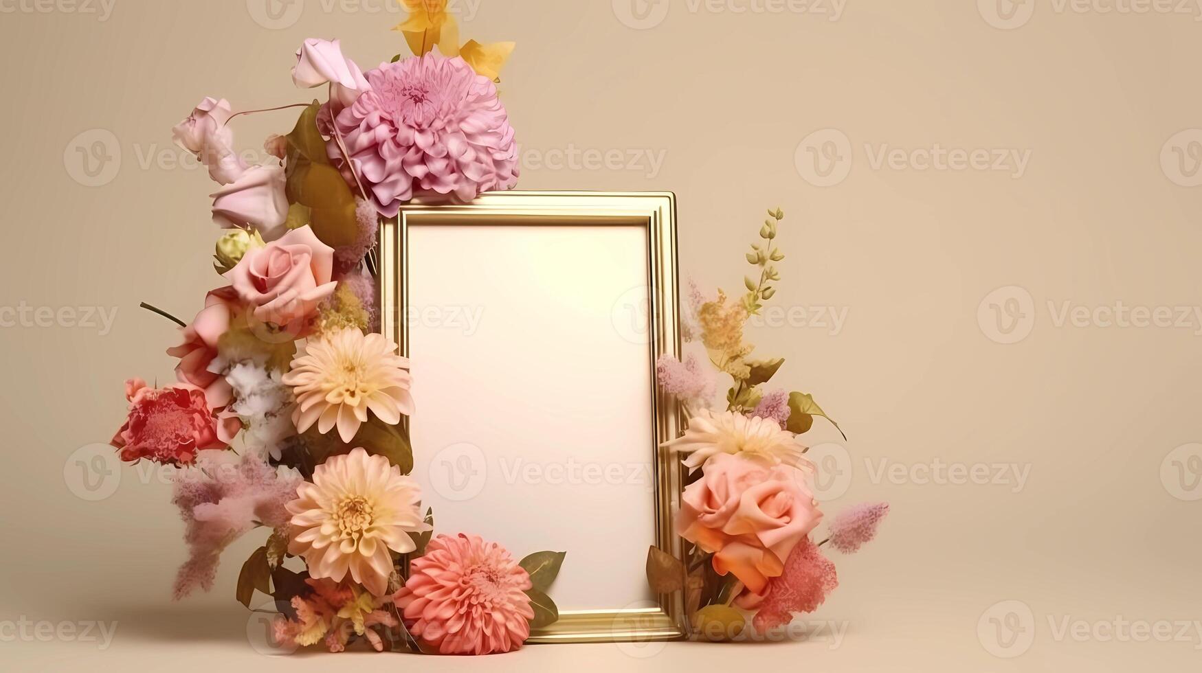 Empty photo frame with flowers
