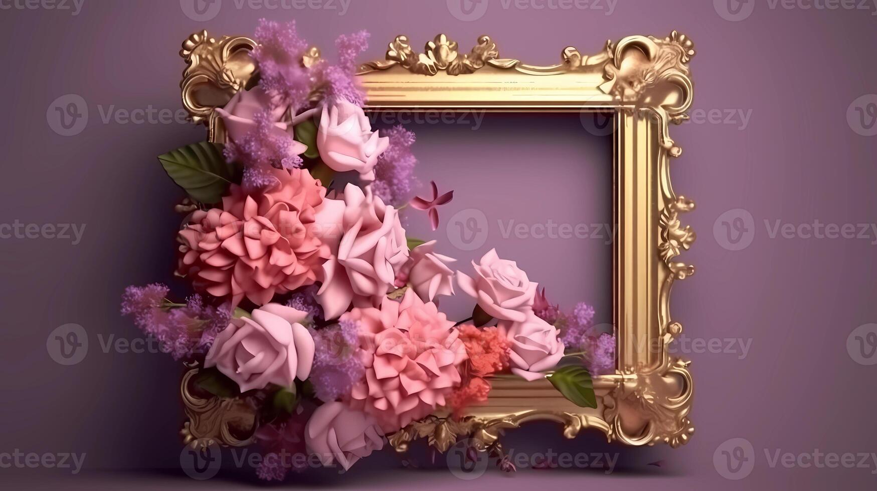 AI Generative Empty photo frame with flowers