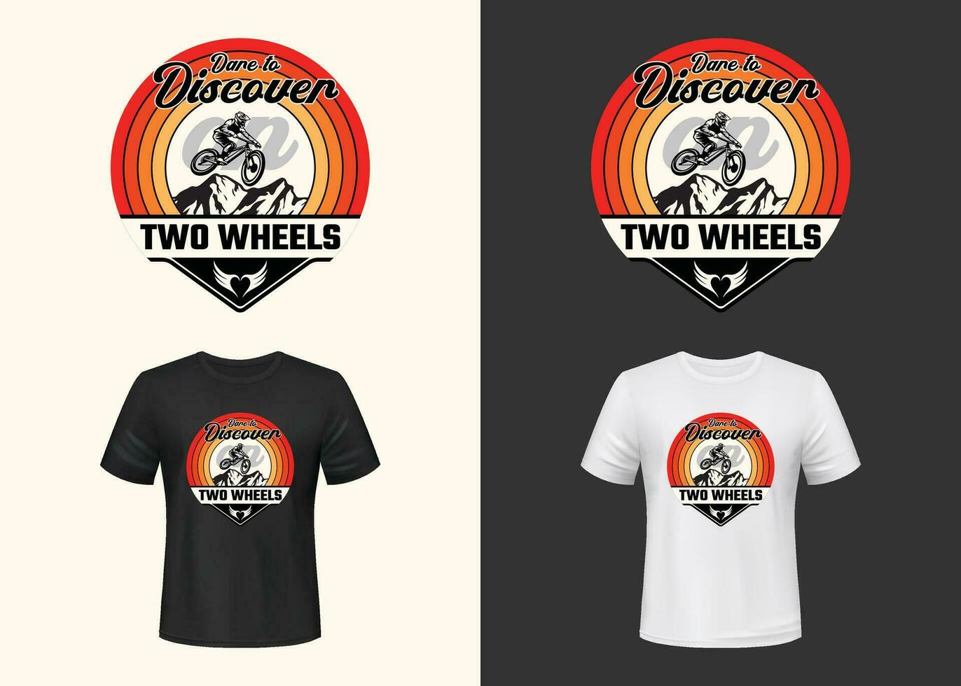 Dare to discover on two wheels retro vintage mountain cycle t-shirt design vector