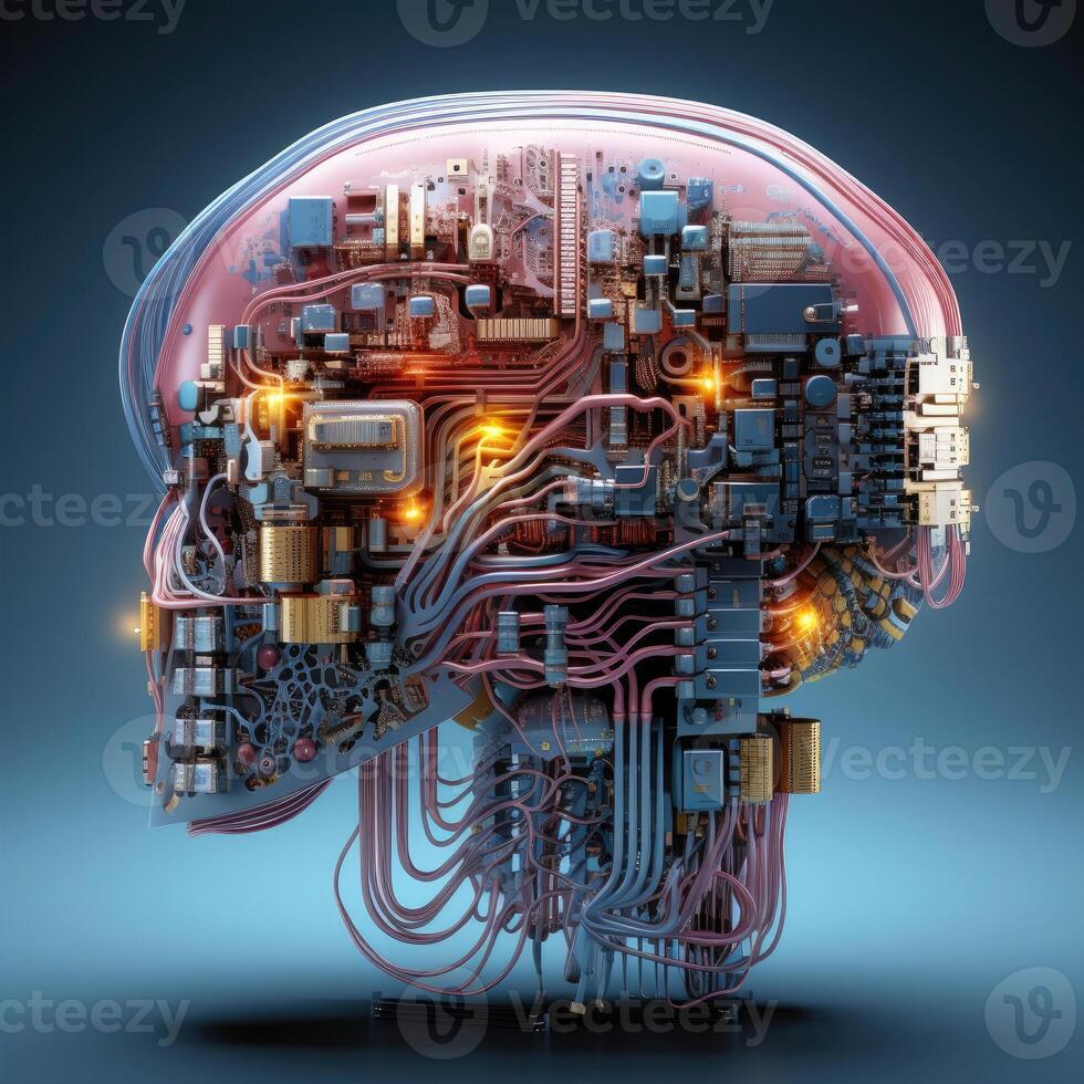 Stylish handsome cyborg head in profile, Futuristic man, artificial intelligence technology photo