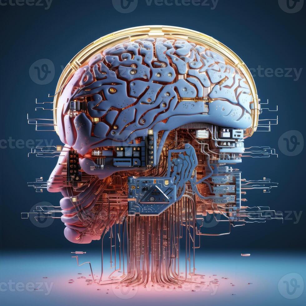 Stylish handsome cyborg head in profile, Futuristic man, artificial intelligence technology photo