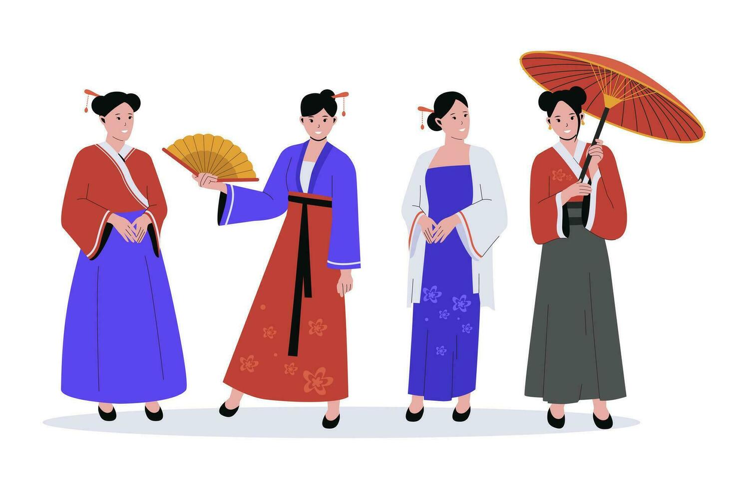 Chinese woman in traditional clothes vector illustrations