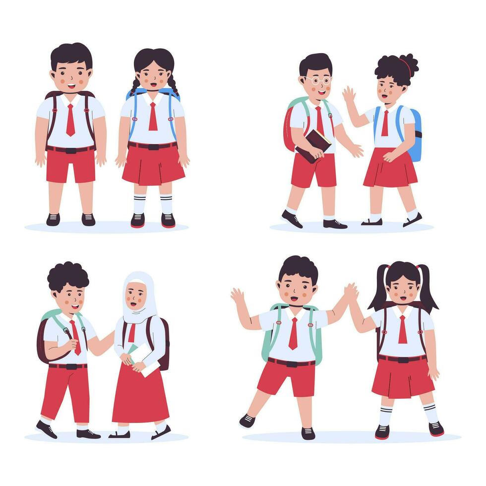 Vector collection of elementary school children in indonesian