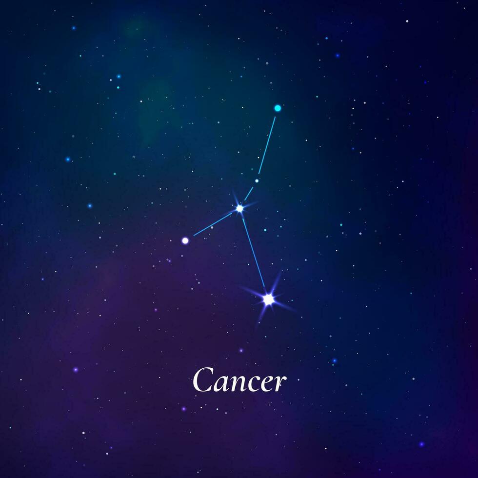 Cancer sign. Stars map of zodiac constellation on dark blue background. Vector