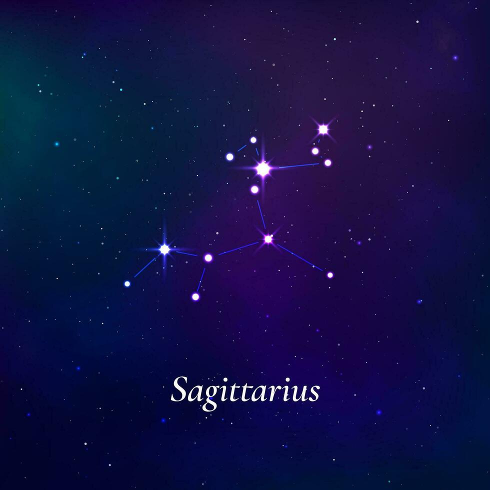 Sagittarius sign. Stars map of zodiac constellation on dark blue background. Vector