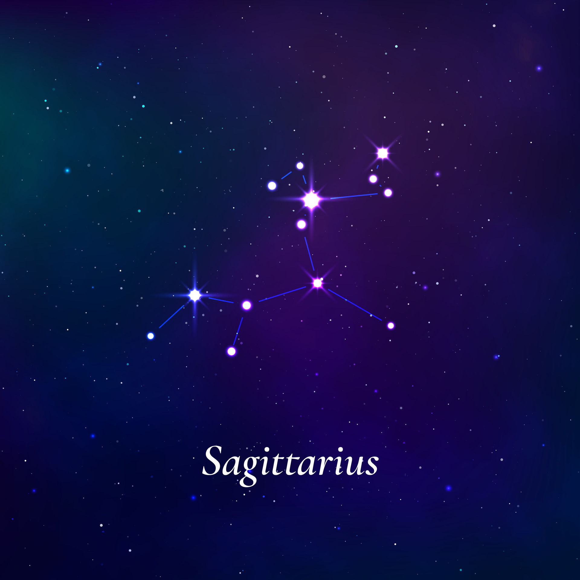 Sagittarius sign. Stars map of zodiac constellation on dark blue ...