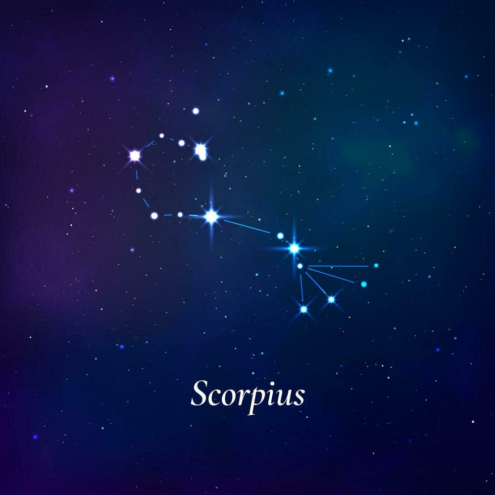 Scorpius sign. Stars map of zodiac constellation on dark blue background. Vector