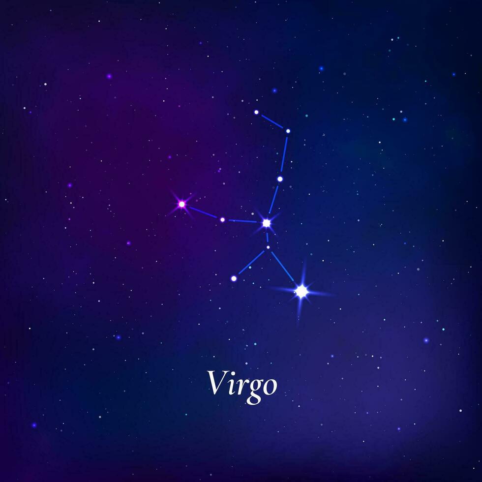 Virgo sign. Stars map of zodiac constellation on dark blue background. Vector