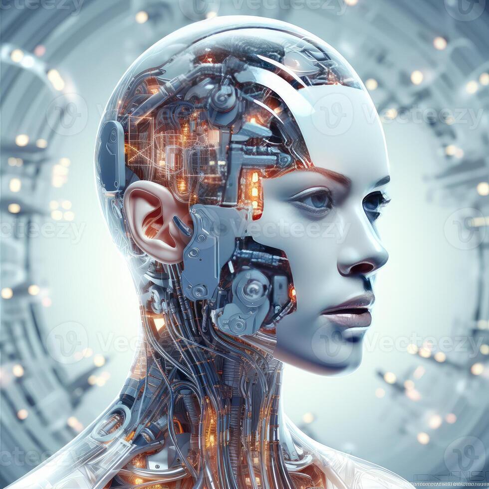 Stylish handsome cyborg head in profile, Futuristic man, artificial intelligence technology technology, photo