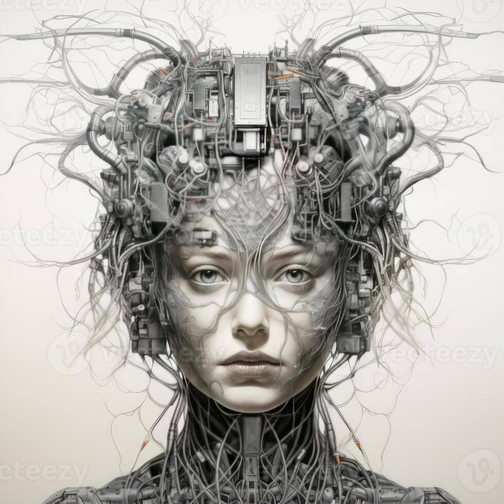 Stylish handsome cyborg head in profile, Futuristic man, artificial intelligence technology technology, photo