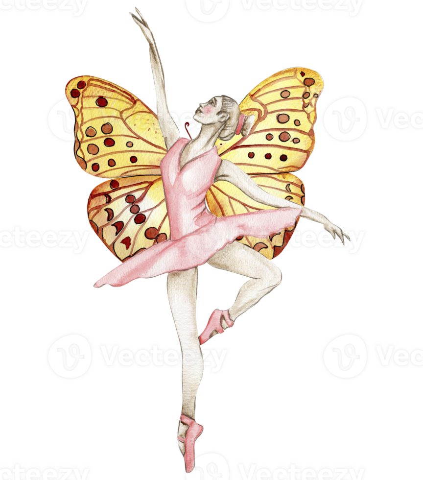 acquerello danza ballerina nel rosso vestito con farfalle. png