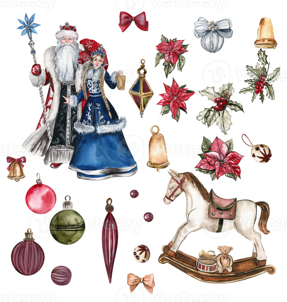 Set of elements for Christmas. Toys, flowers. png