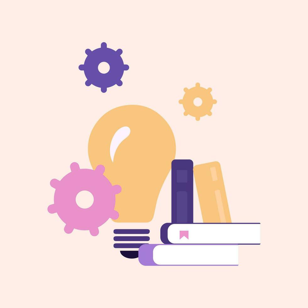 Education, school illustration with books, setting icon and lamp vector