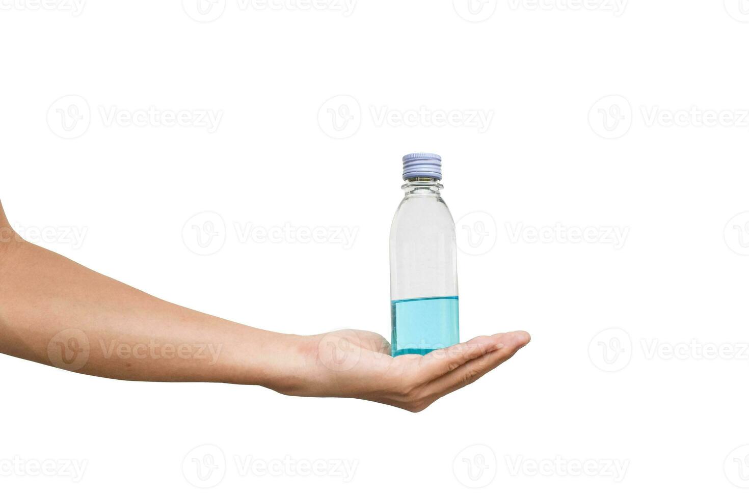 alcohol gel in hand isolated on white background with clipping path. photo