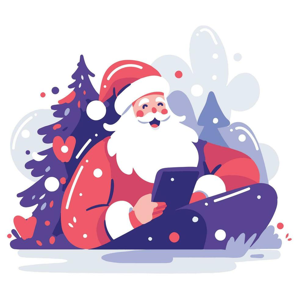 mano dibujado contento Papa Noel personaje en plano estilo vector