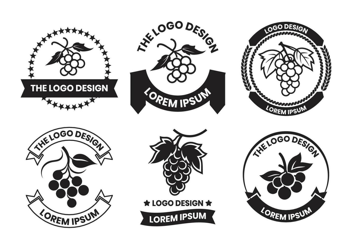 grape logo in flat line art style vector