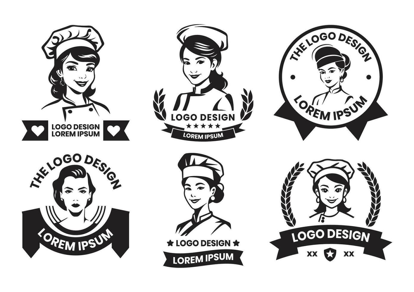 female chef logo in flat line art style vector
