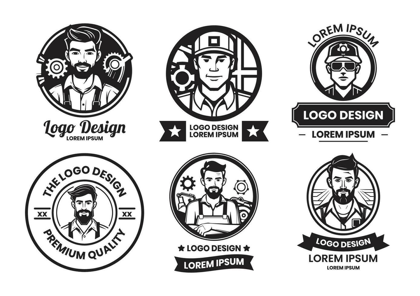 mechanic or engineer logo in flat line art style vector