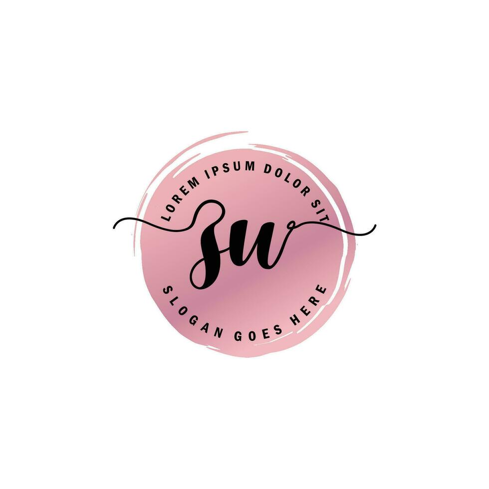 ZW Initial Letter handwriting logo with circle brush template vector