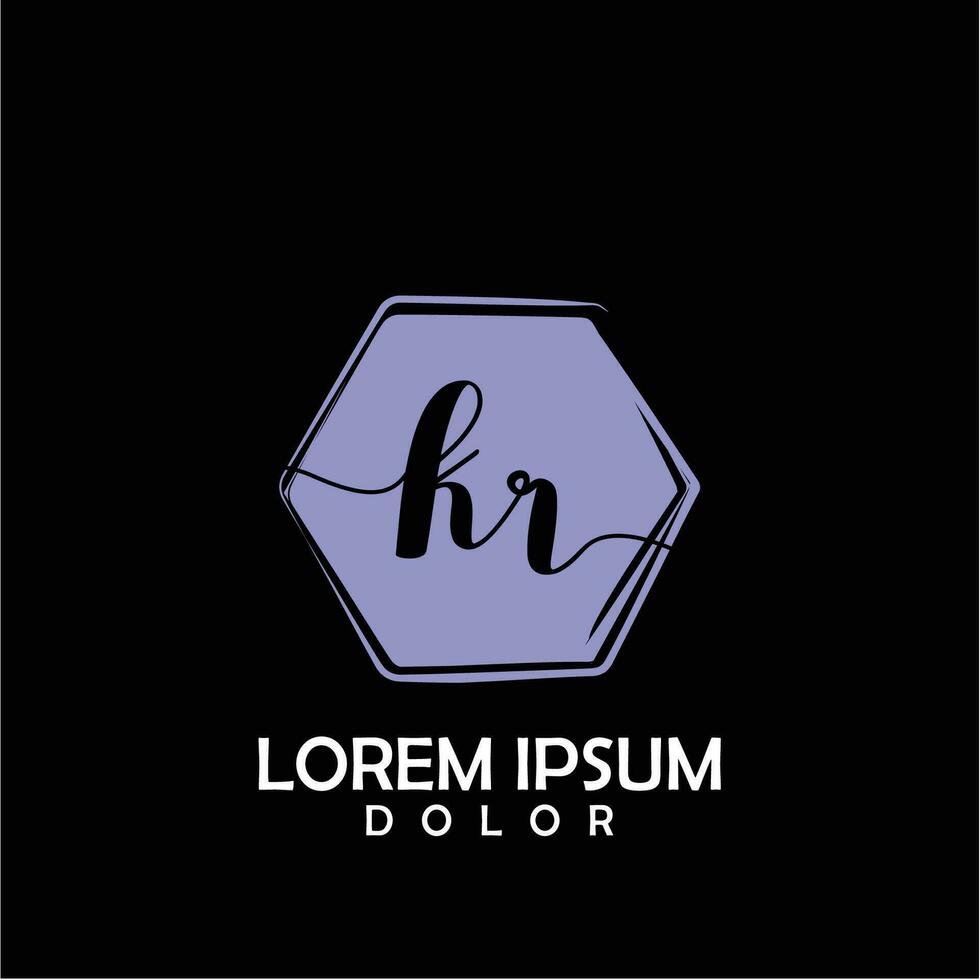 KR Initial Letter handwriting logo with circle brush template vector