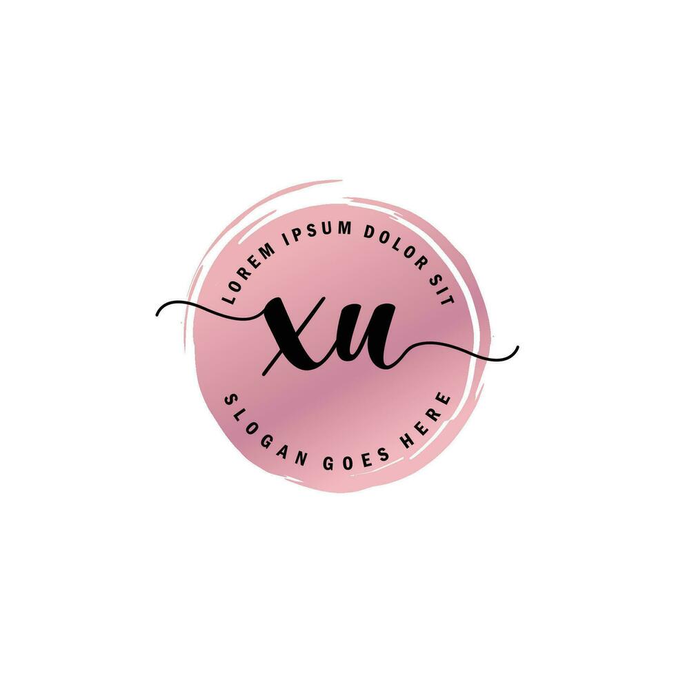 XU Initial Letter handwriting logo with circle brush template vector