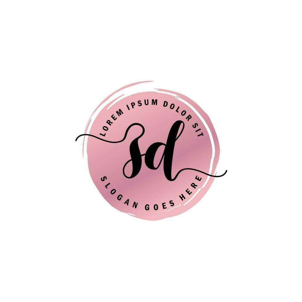 ZD Initial Letter handwriting logo with circle brush template vector