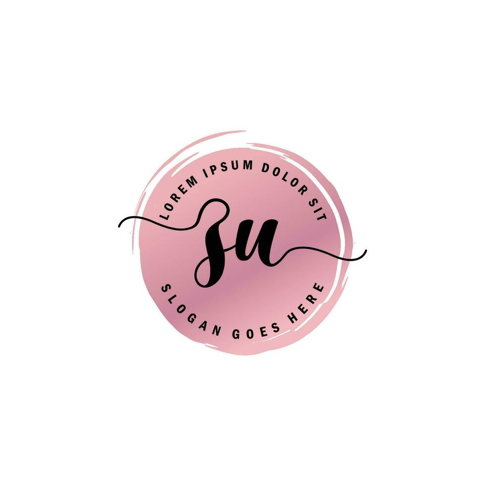 ZU Initial Letter handwriting logo with circle brush template vector
