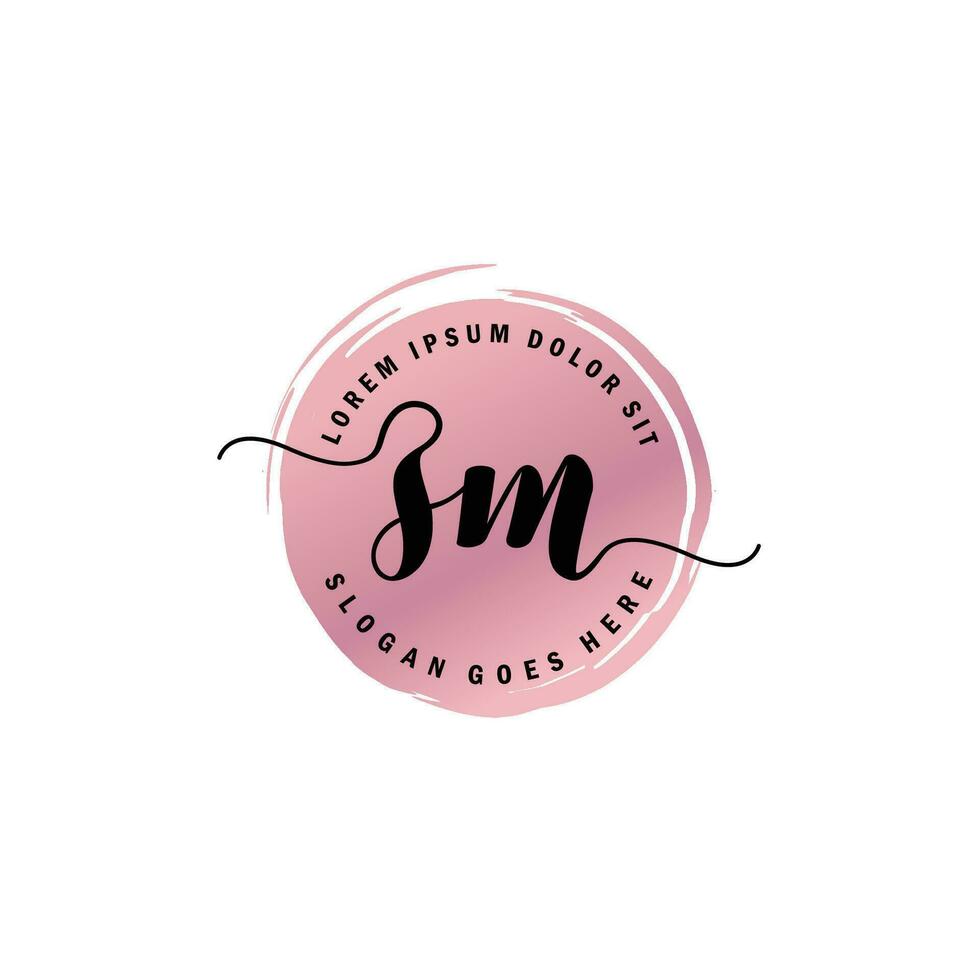 ZM Initial Letter handwriting logo with circle brush template vector