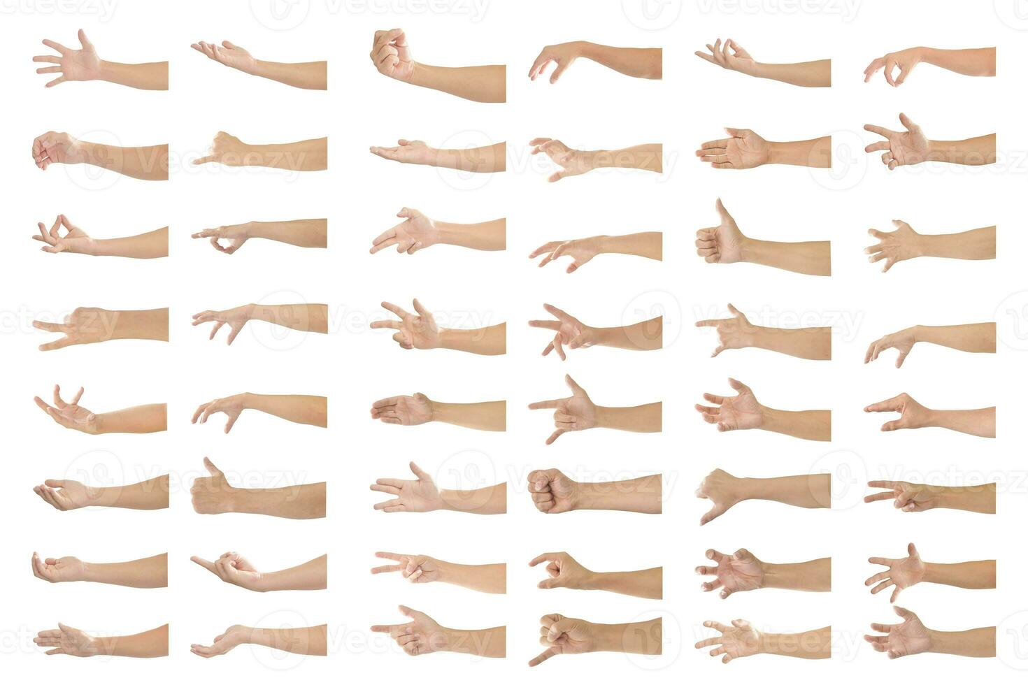 Collection of human hands in multiple gesture isolated on white background with clipping path. photo