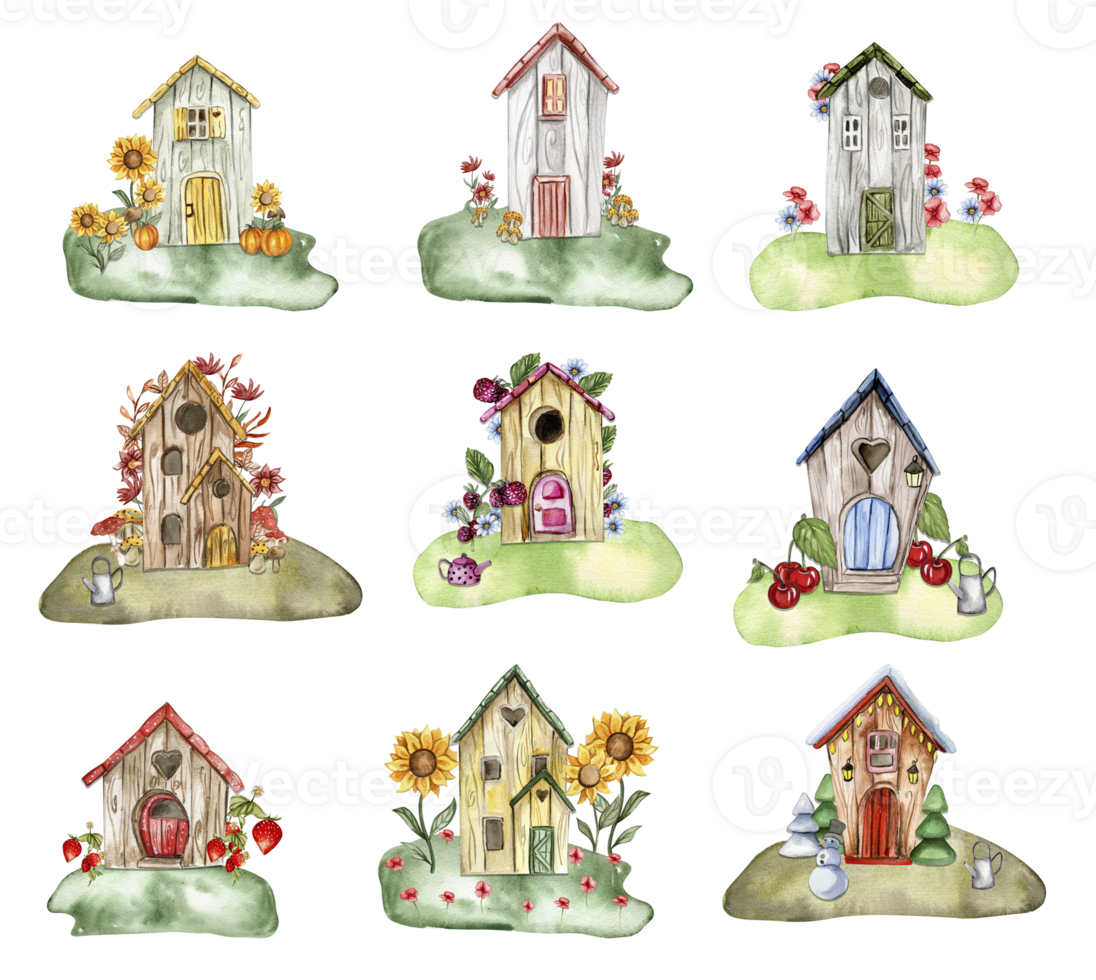 An old wooden house with flower composition . An old rusty enamel element. png