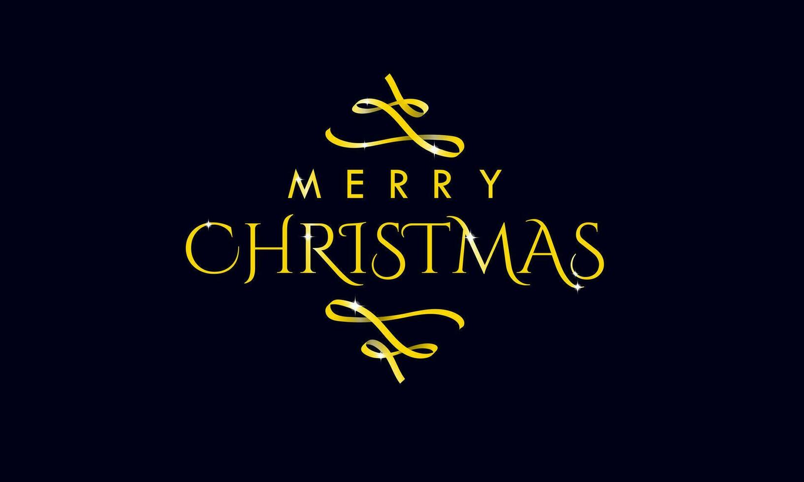 Gold Decorative Merry Christmas Greeting Typography Text with shine isolated on dark blue background. Elegant Merry Christmas Text. Vector Illustration. EPS 10.