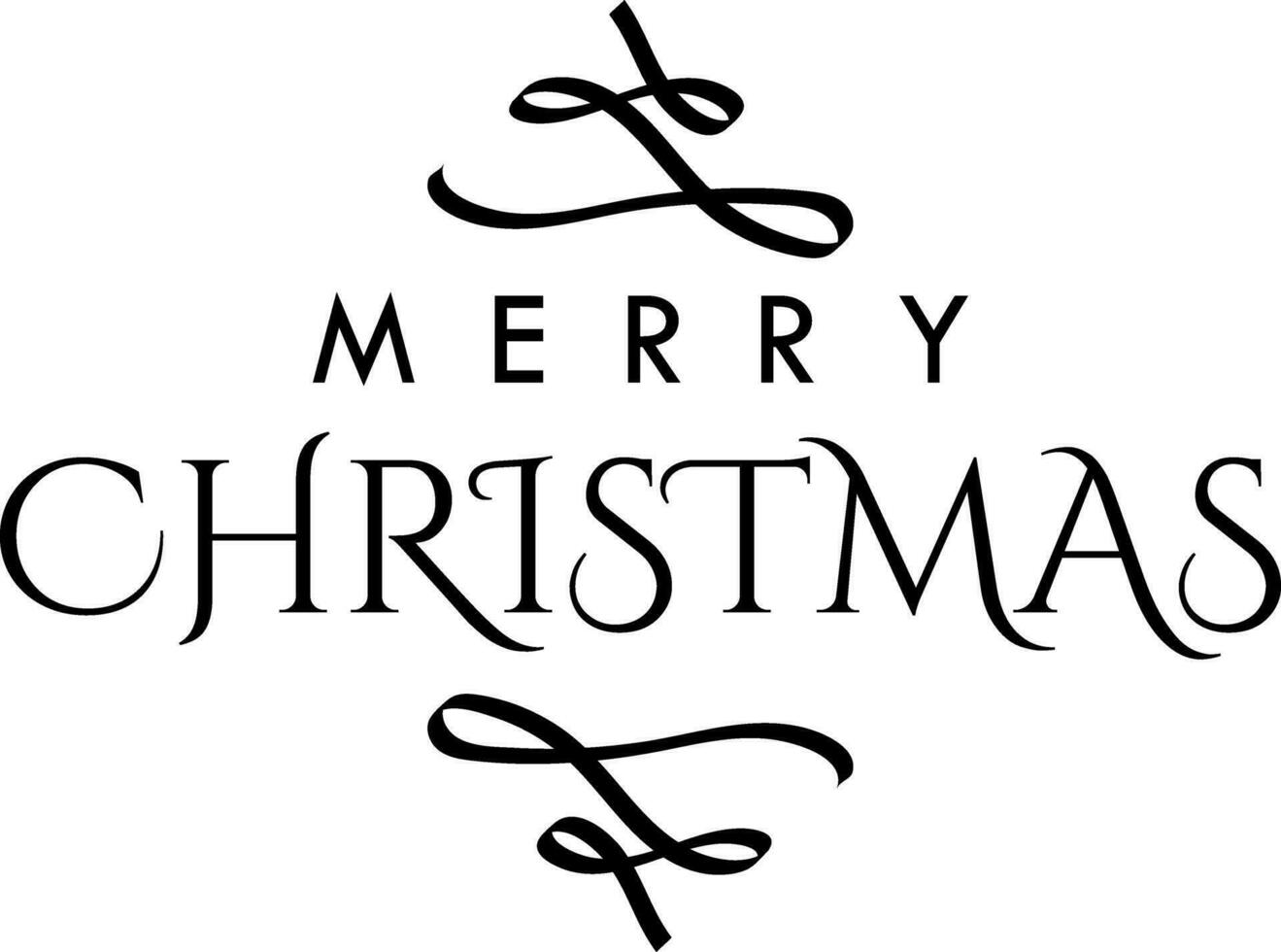 Black Decorative Merry Christmas Greeting Typography Text with shine isolated on white background. Elegant Merry Christmas Text. Vector Illustration. EPS 10.