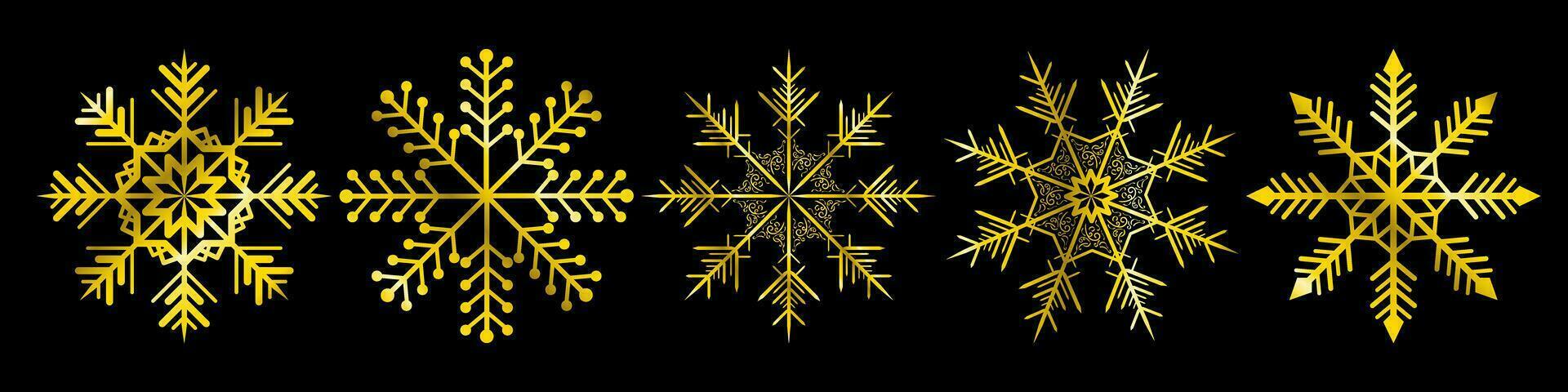 Set of Gold Snowflakes on black background. Editable Vector Illustration. EPS 10