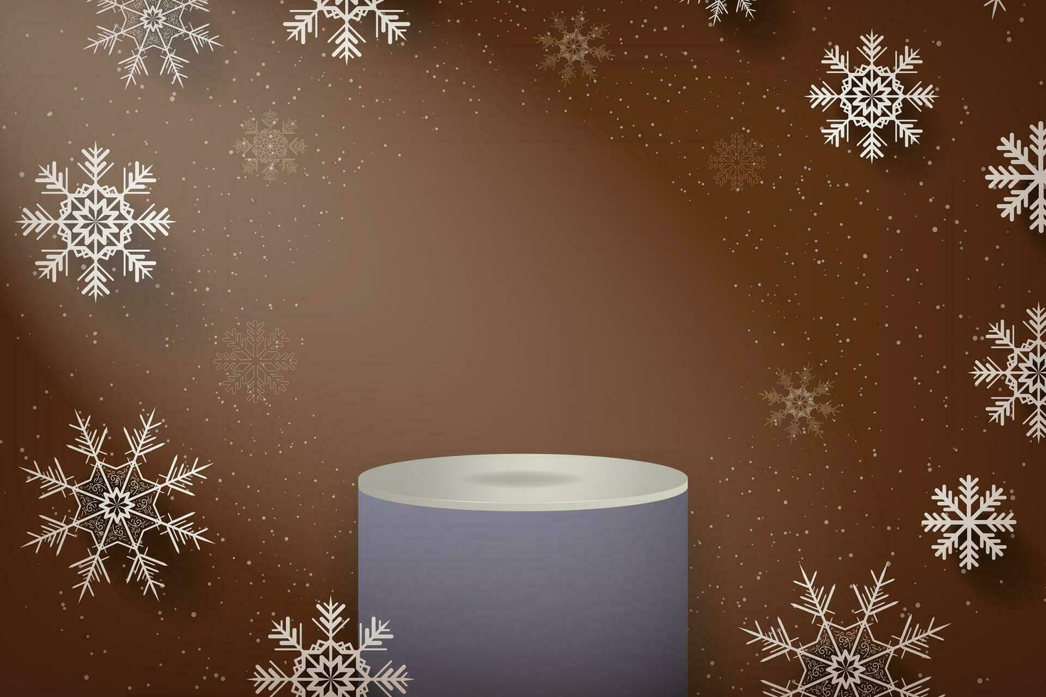 Green Winter Christmas studio interior background banner with 3d rendered podium for product display and 3d white snowflakes with white light on mint green background. Vector Illustration. EPS 10.