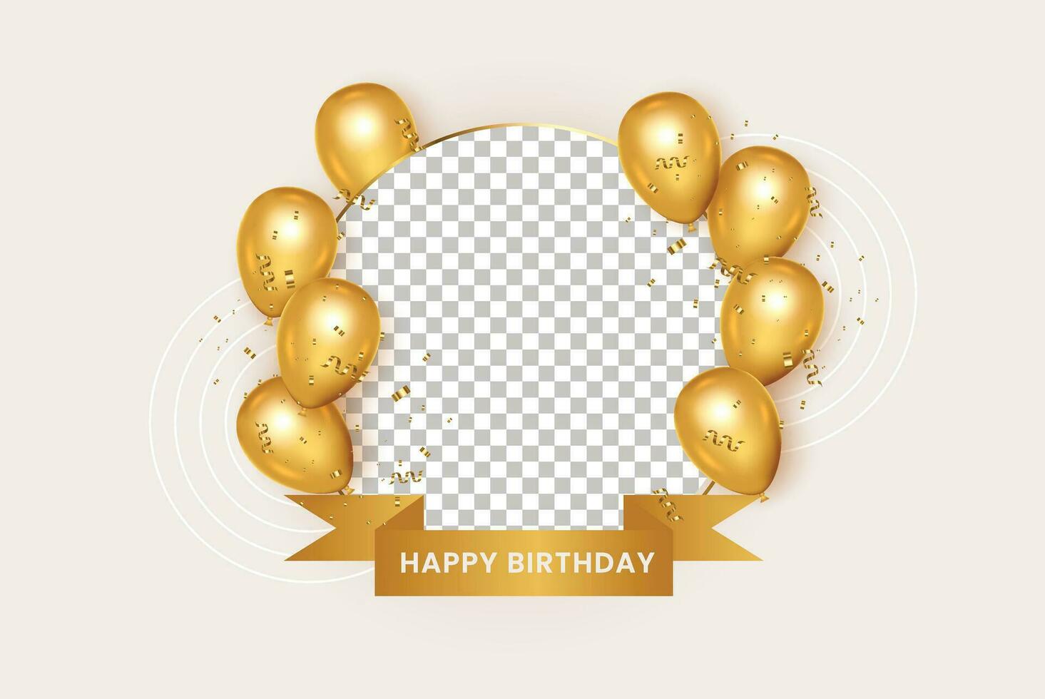 Birthday frame with Realistic  golden balloon set with golden confitty vector