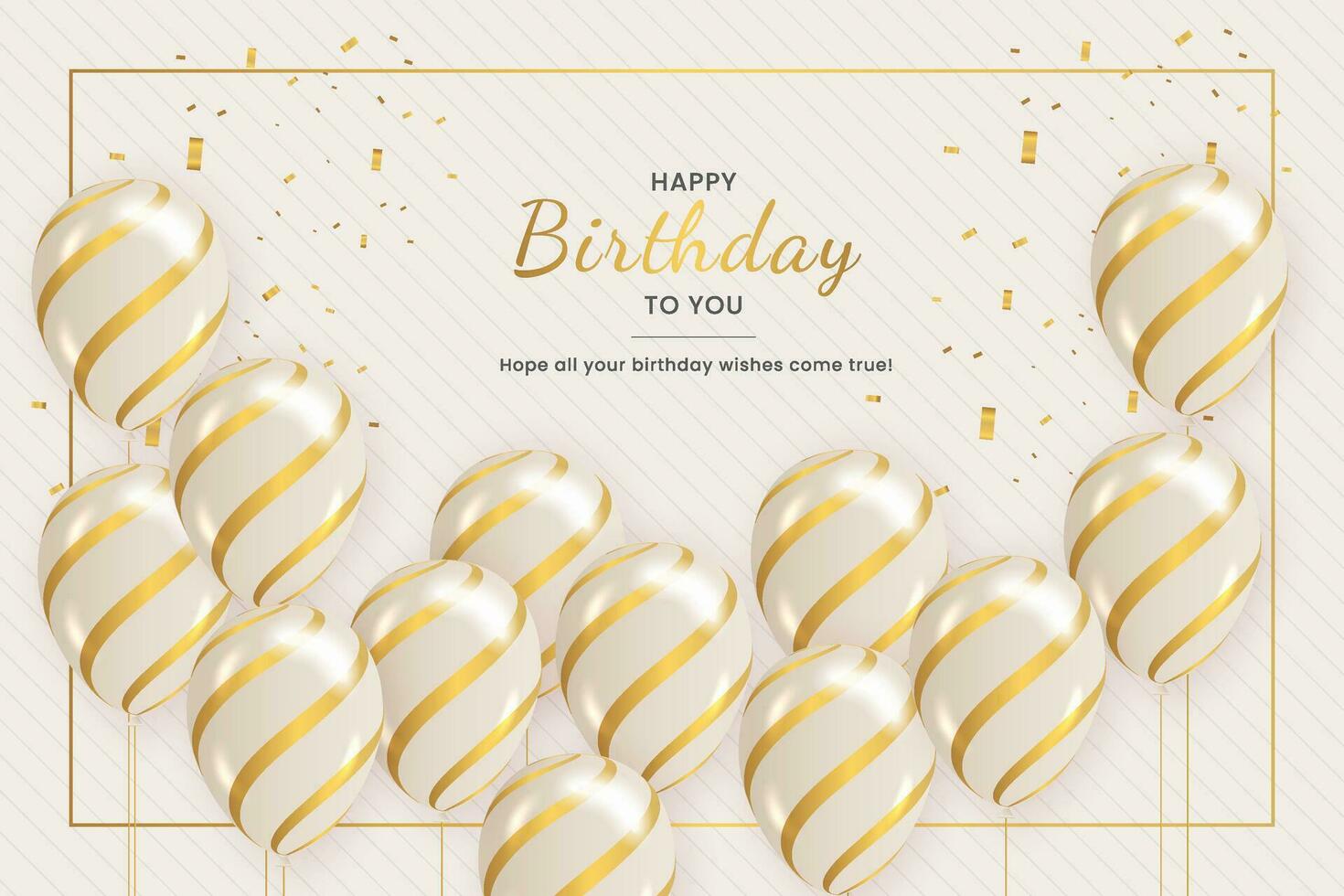 Happy birthday vector banner background. Happy birthday to you greeting text with surprise party elements like balloons and confetti for birth day celebration card design. Vector illustration