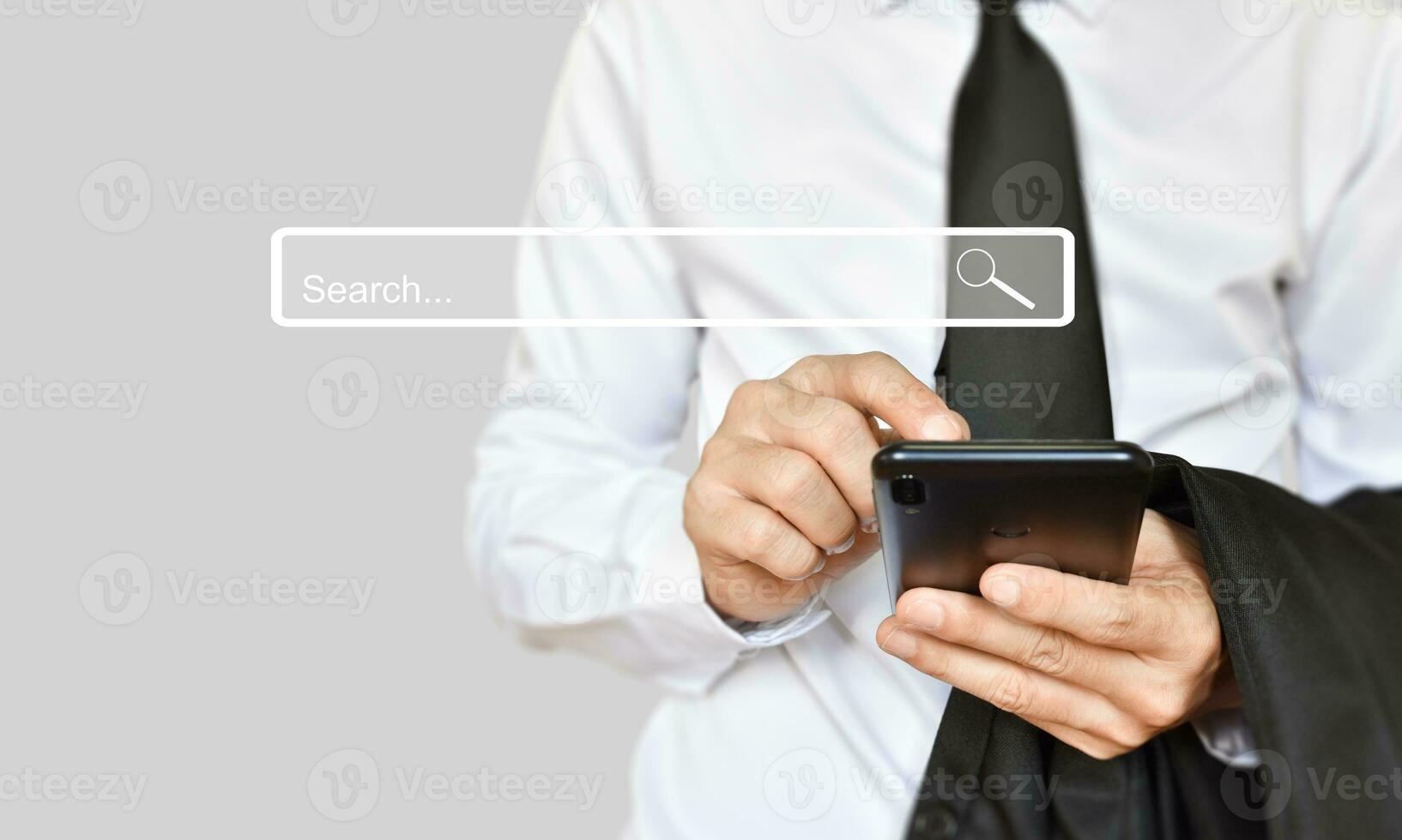 Businessman use smartphone for search page. Searching information data on internet networking. photo