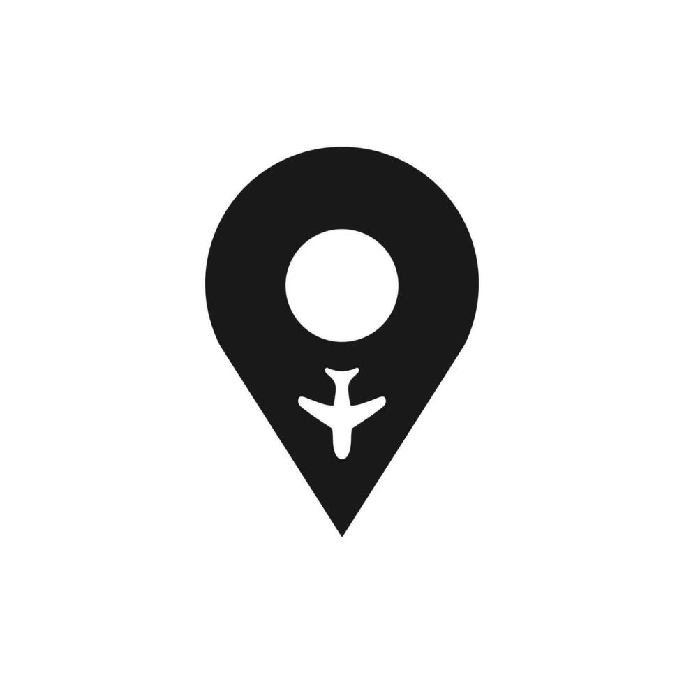Illustration of a location mark icon with a plane. vector