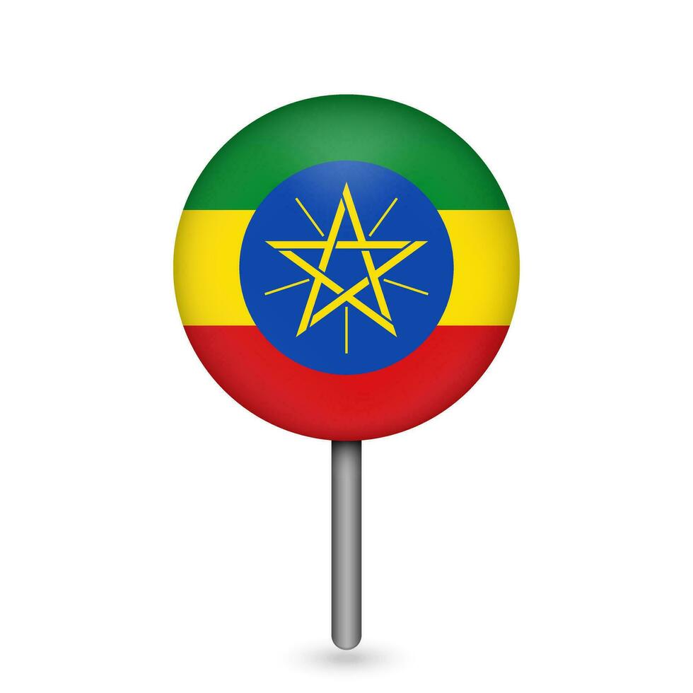 Map pointer with contry Ethiopia. Ethiopia flag. Vector illustration.
