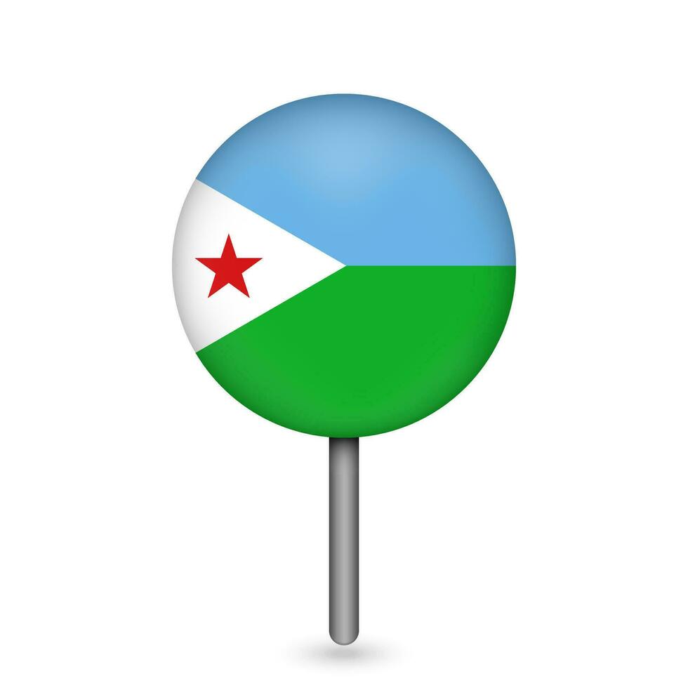 Map pointer with contry Djibouti. Djibouti flag. Vector illustration.
