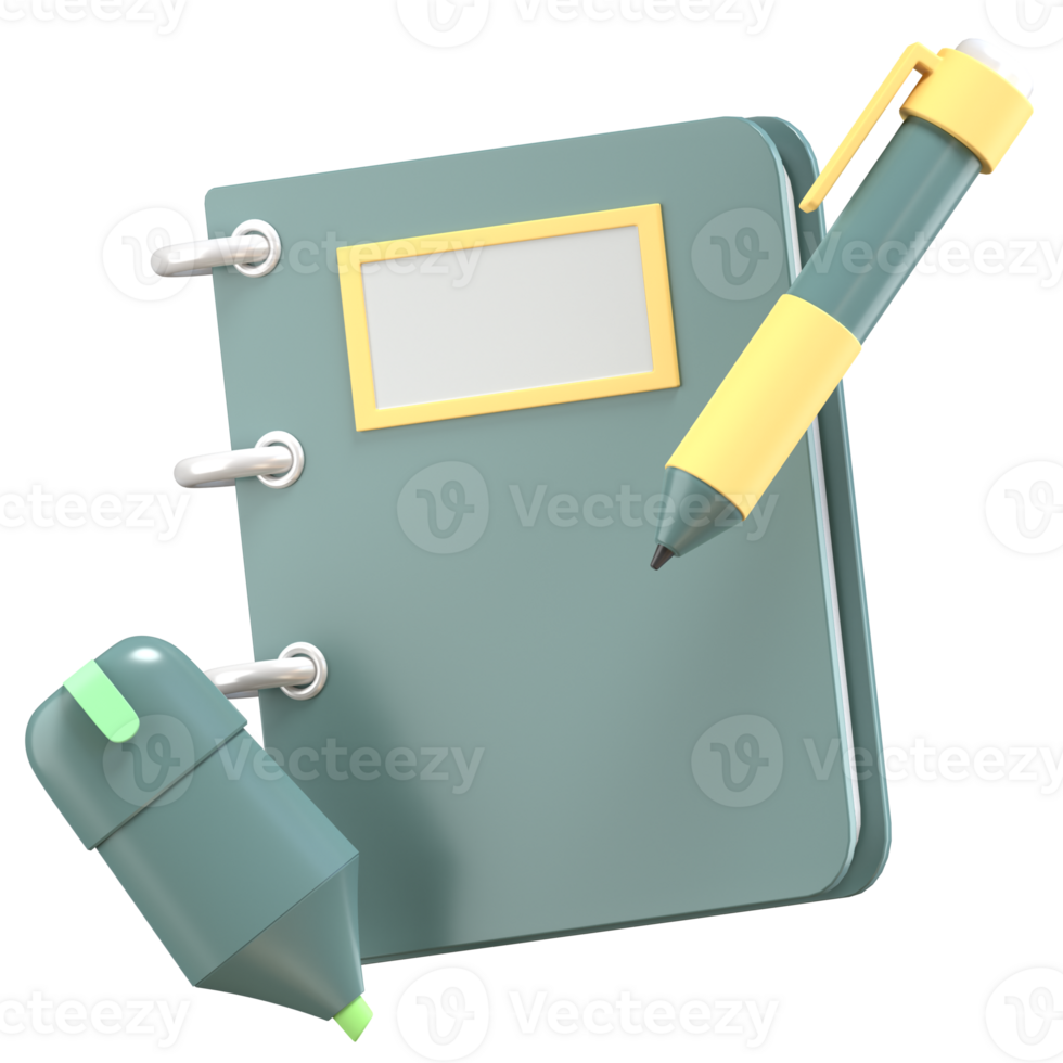 3d illustration of book and pens with high quality render png