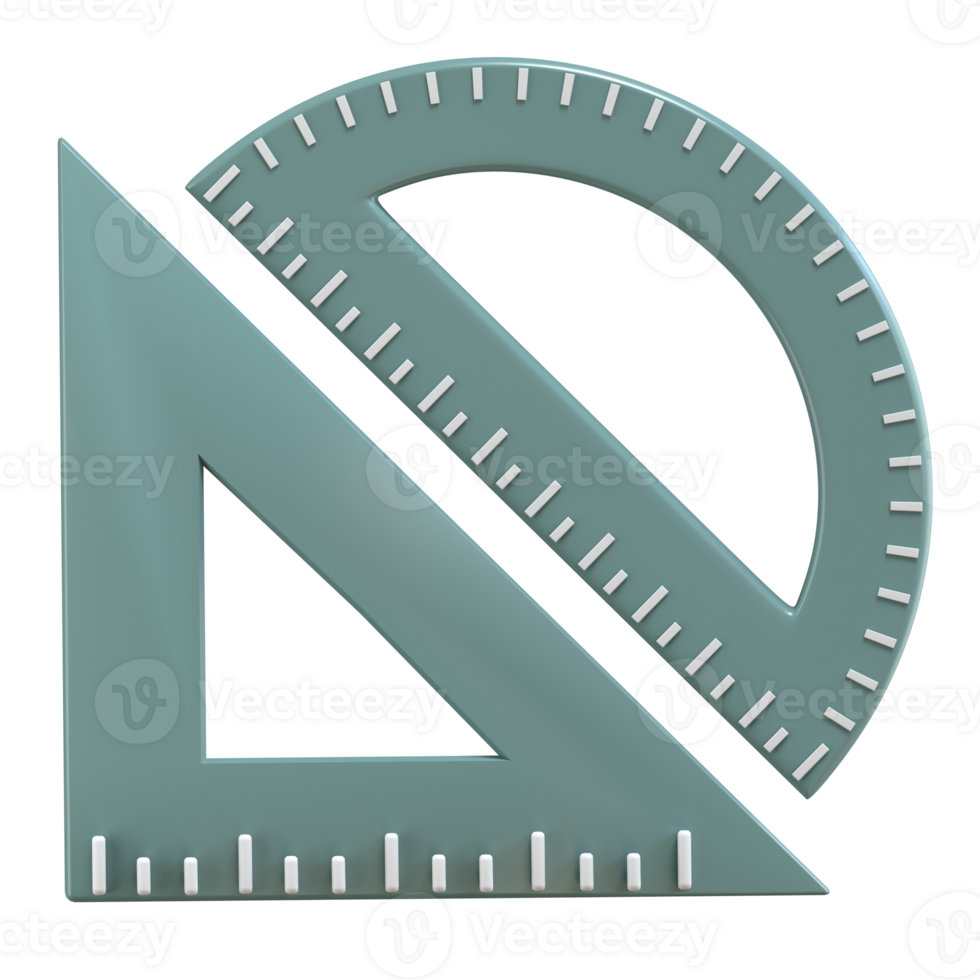 3d stylish triangle ruler and arc ruler with high quality render png