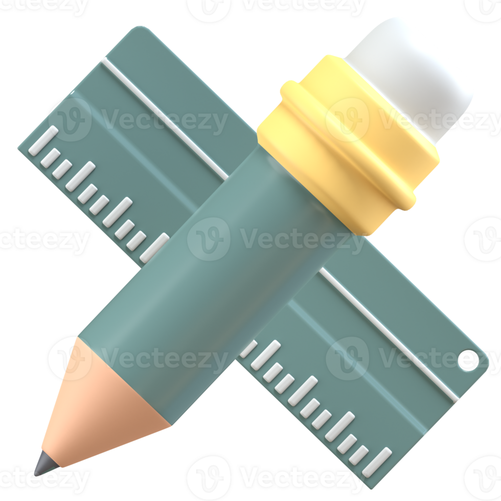 3d stylish pen and ruler with high quality render png