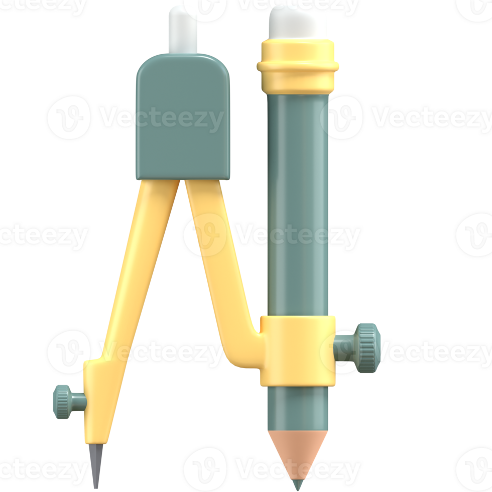 3d illustration of compass ruler with high quality render png