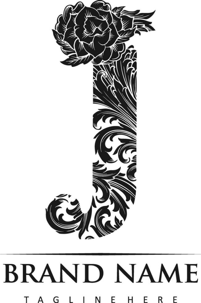Elegant emblem J monogram lettering logo outline vector illustrations for your work logo, merchandise t-shirt, stickers and label designs, poster, greeting cards advertising business company