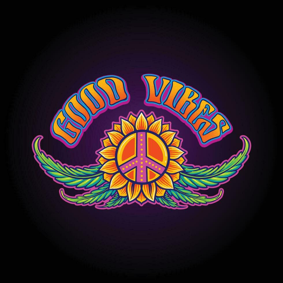 Sunflower Power Cannabis Peace Sign Craze illustrations vector illustrations for your work logo, merchandise t-shirt, stickers and label designs, poster, greeting cards advertising business company