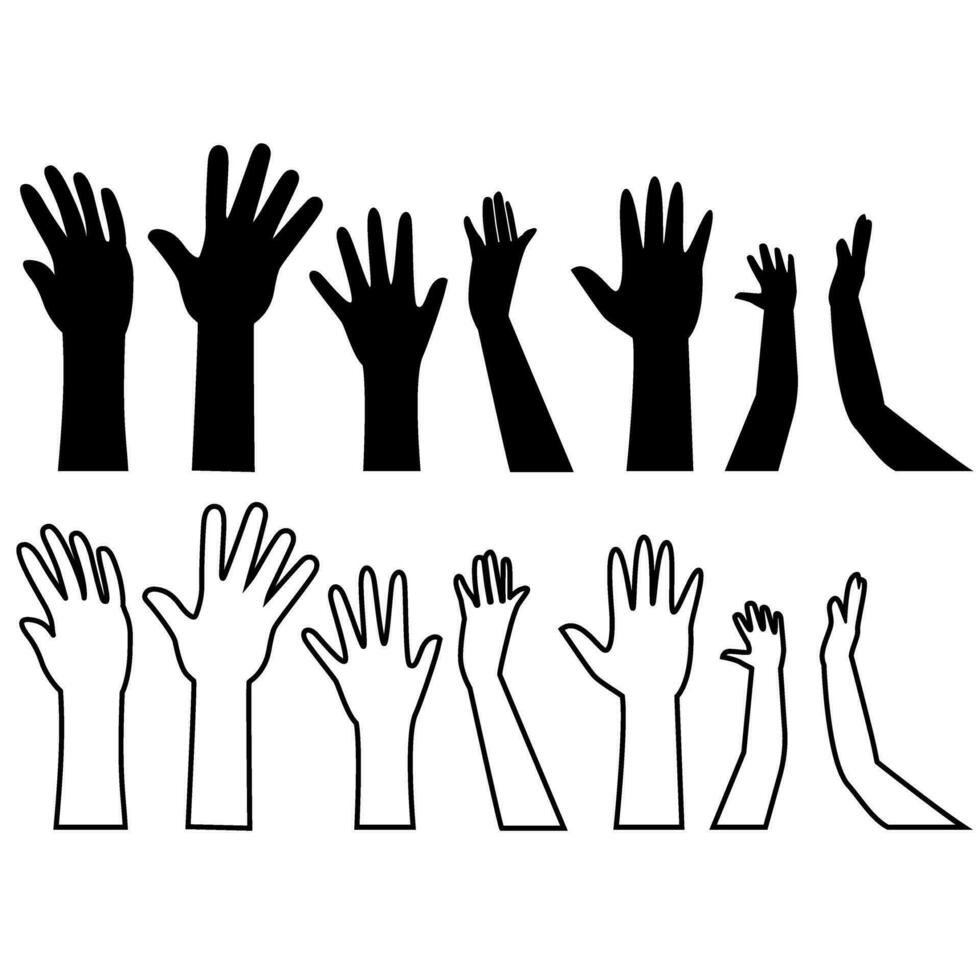 Raised hands icon vector. Hands up illustration sign. palm symbol or logo. vector